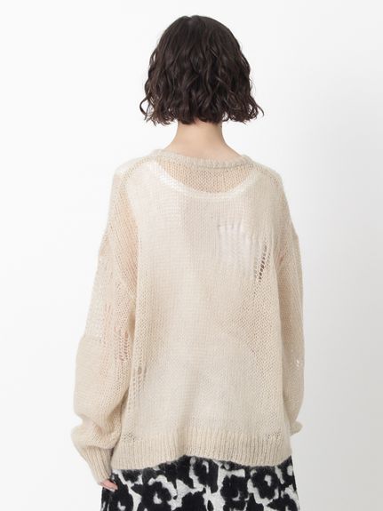 モヘアウールランダム針抜き編みリボンニット（ニット）｜H.A.K（ハク