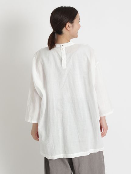 Vert コットンラミーローンハンド刺繍スタンドカラーチュニック