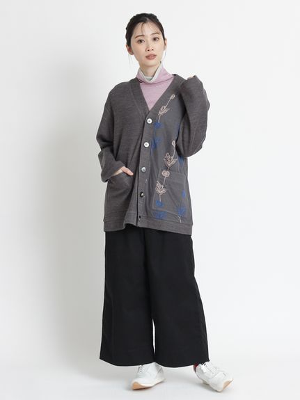 アクリルウールダブルフェイスリブ×チュールバイカラーポピー刺繍