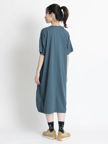 30/-天竺フラワーハンド刺繍×シアーレース半袖ワンピース（カット