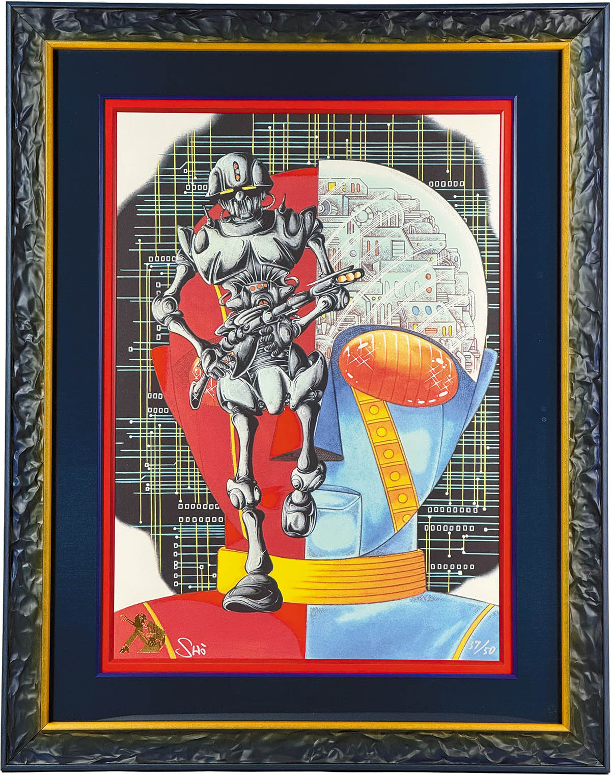 4161] 石ノ森章太郎 直筆サイン入りカラー複製イラスト「人造人間