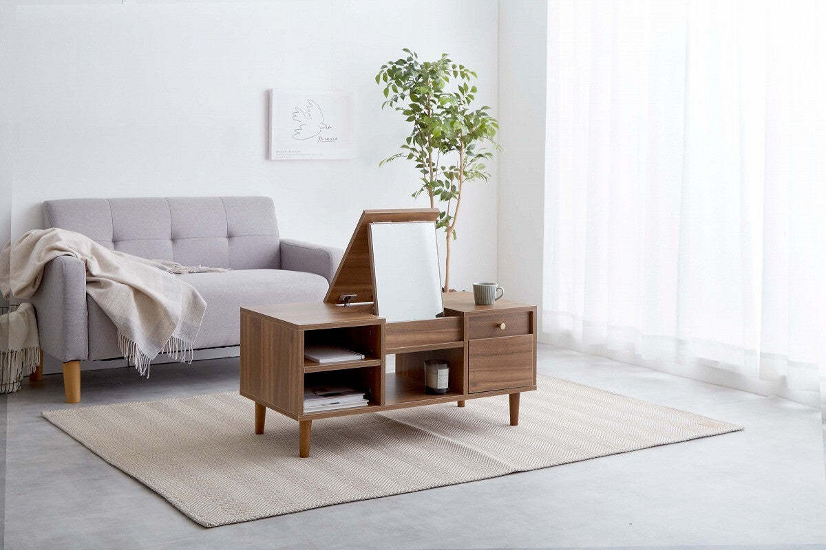 北欧ナチュラル木製収納付き付きドレッサーテーブル | 多機能で省