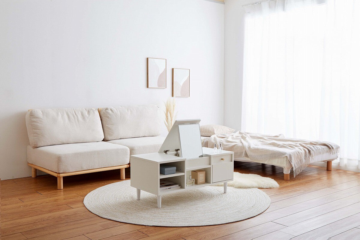 北欧ナチュラル木製収納付き付きドレッサーテーブル | 多機能で省