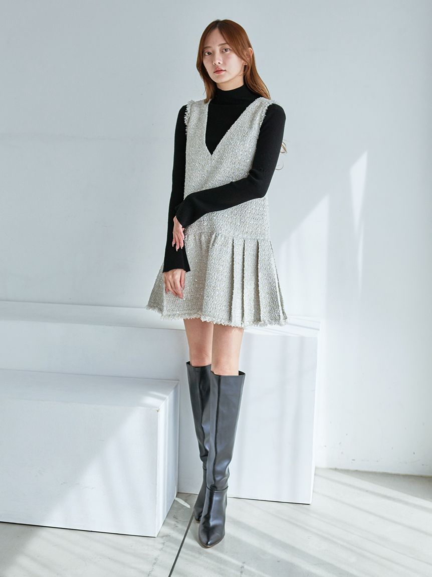 Vネックツイードジャンスカ【カンヘウォン着用】(ミニワンピース