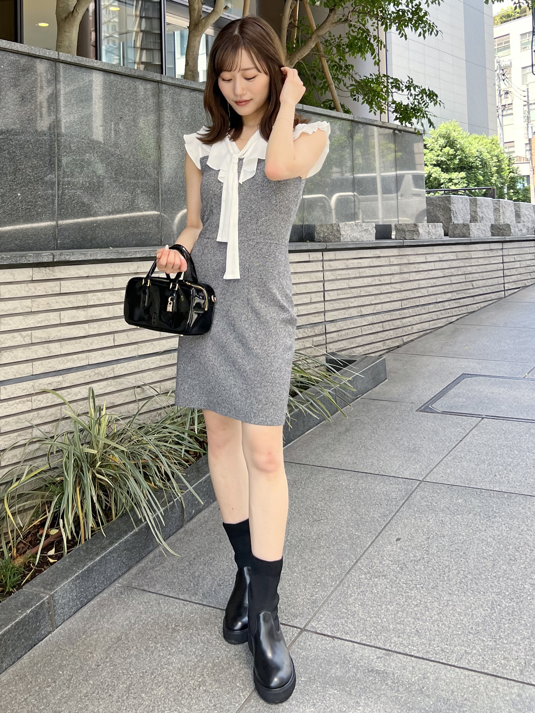 Sustainableフリルカラードッキングミニワンピース(ミニワンピース