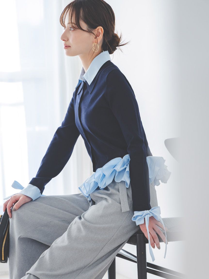 シャツドッキングヘムボリュームニットプルオーバー(ニット)｜トップス