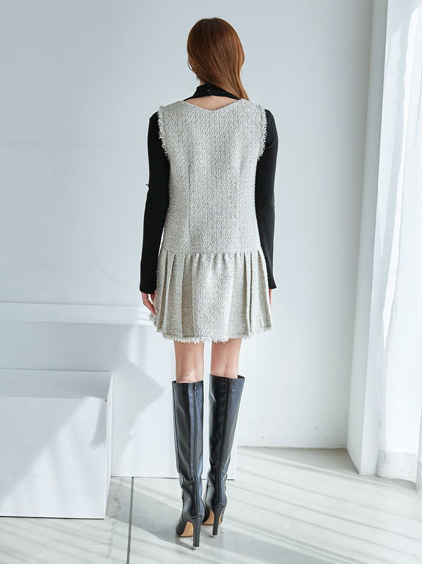 Vネックツイードジャンスカ【カンヘウォン着用】(ミニワンピース