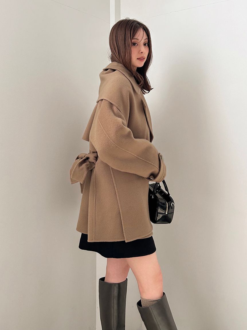 HIGH QUALITY】スカーフ付きウールミドルコート(コート)｜アウター