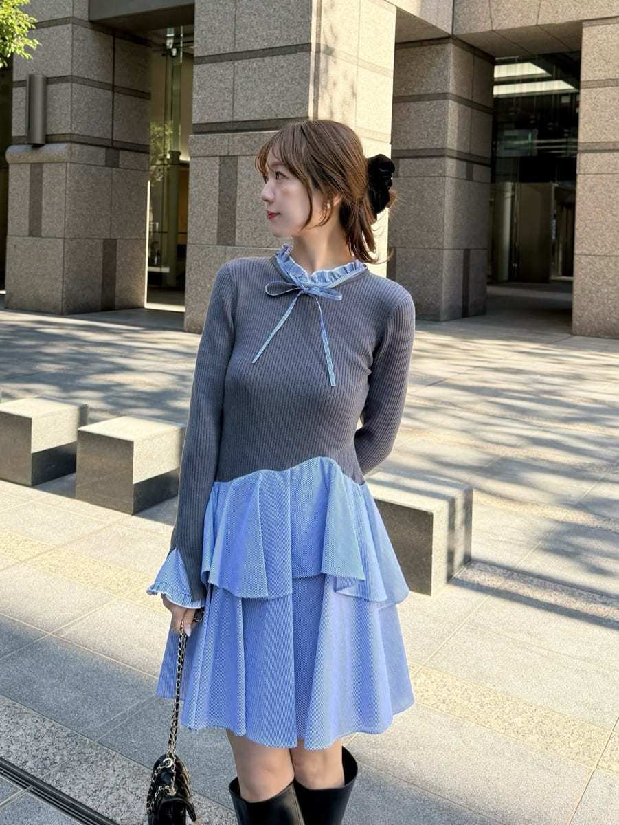 Sustainableドッキングミニニットワンピース(ミニワンピース