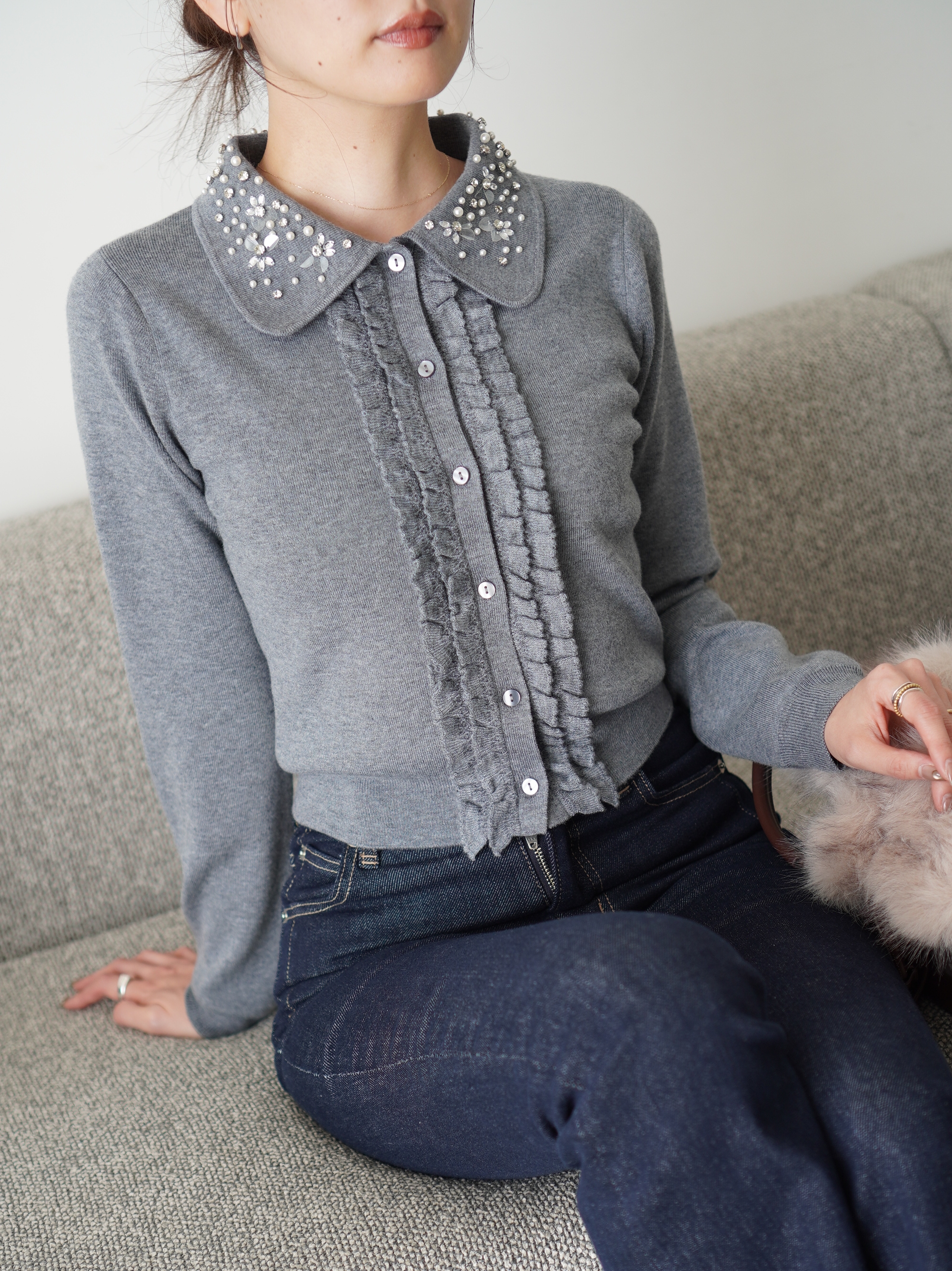 WEB限定】ビジューカラーニットカーディガン(カーディガン)｜トップス