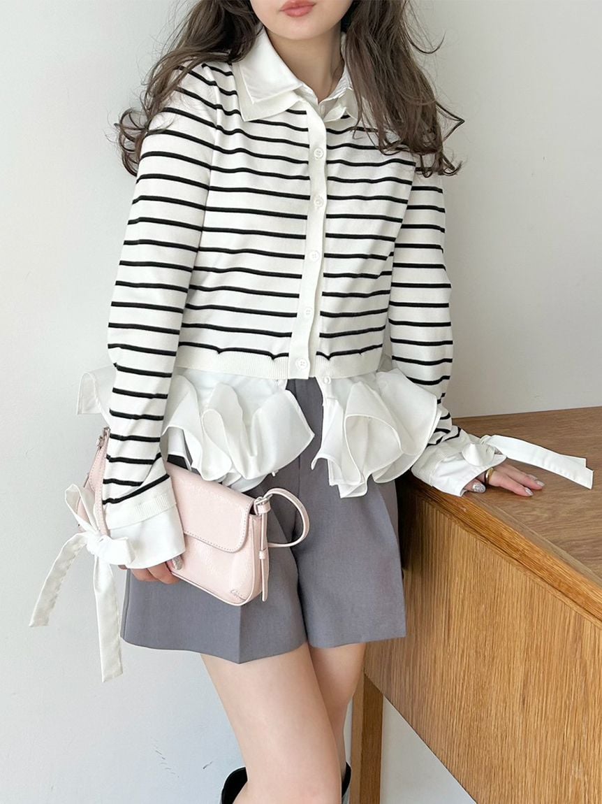 シャツドッキングヘムボリュームニットプルオーバー(ニット)｜トップス