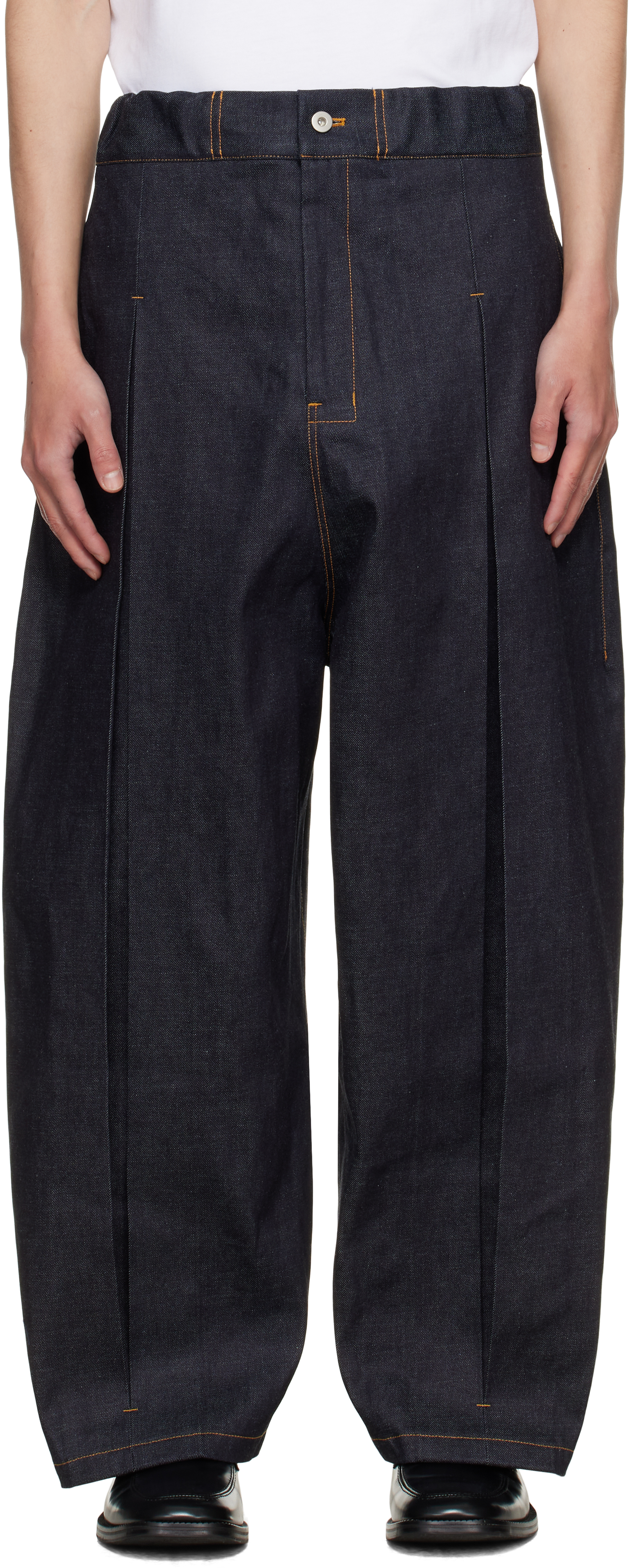Navy Box Pleat Jeans by SAGE NATION on Sale