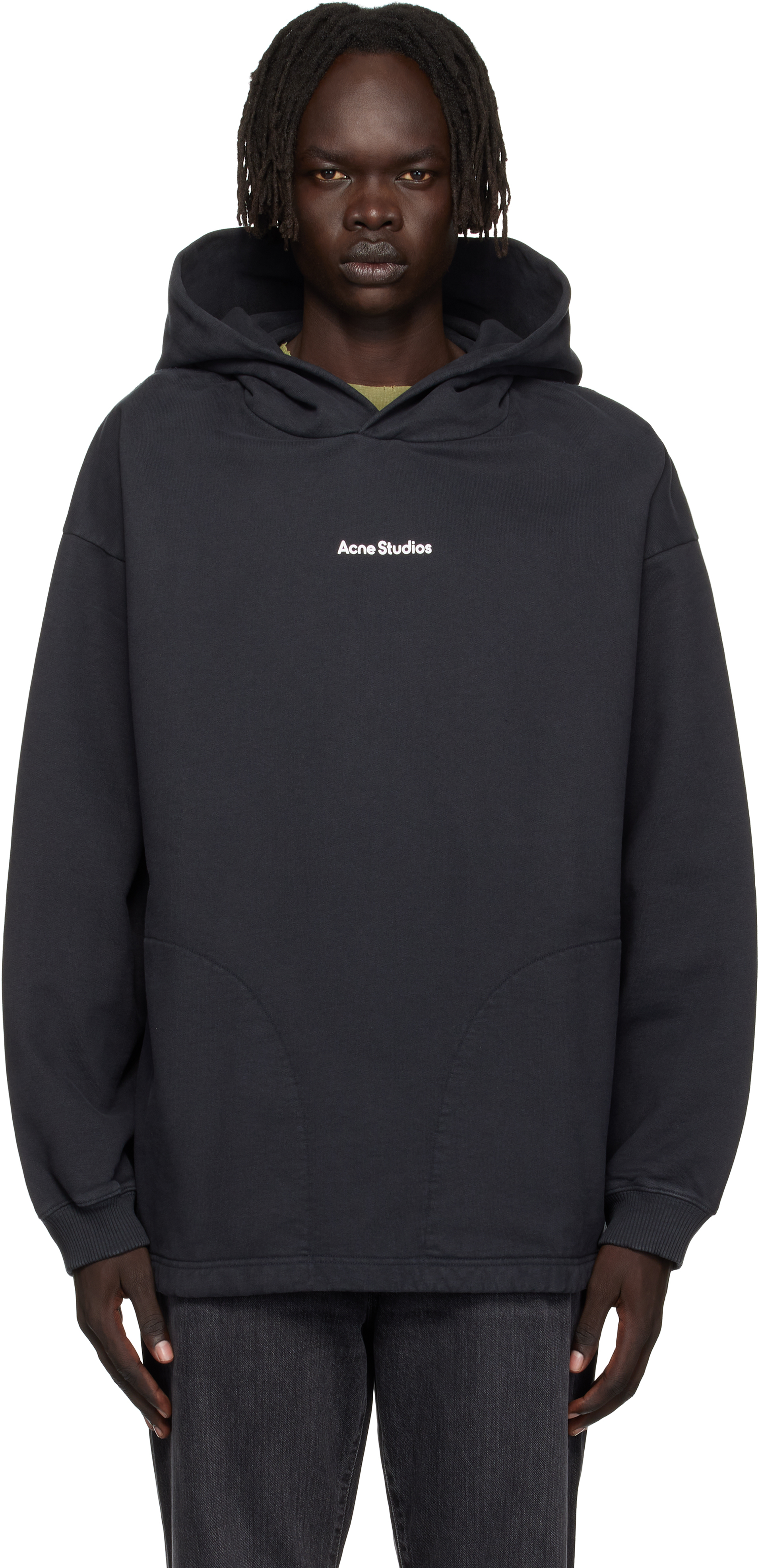 Acne Studios: ブラック スタンプ フーディ | SSENSE 日本