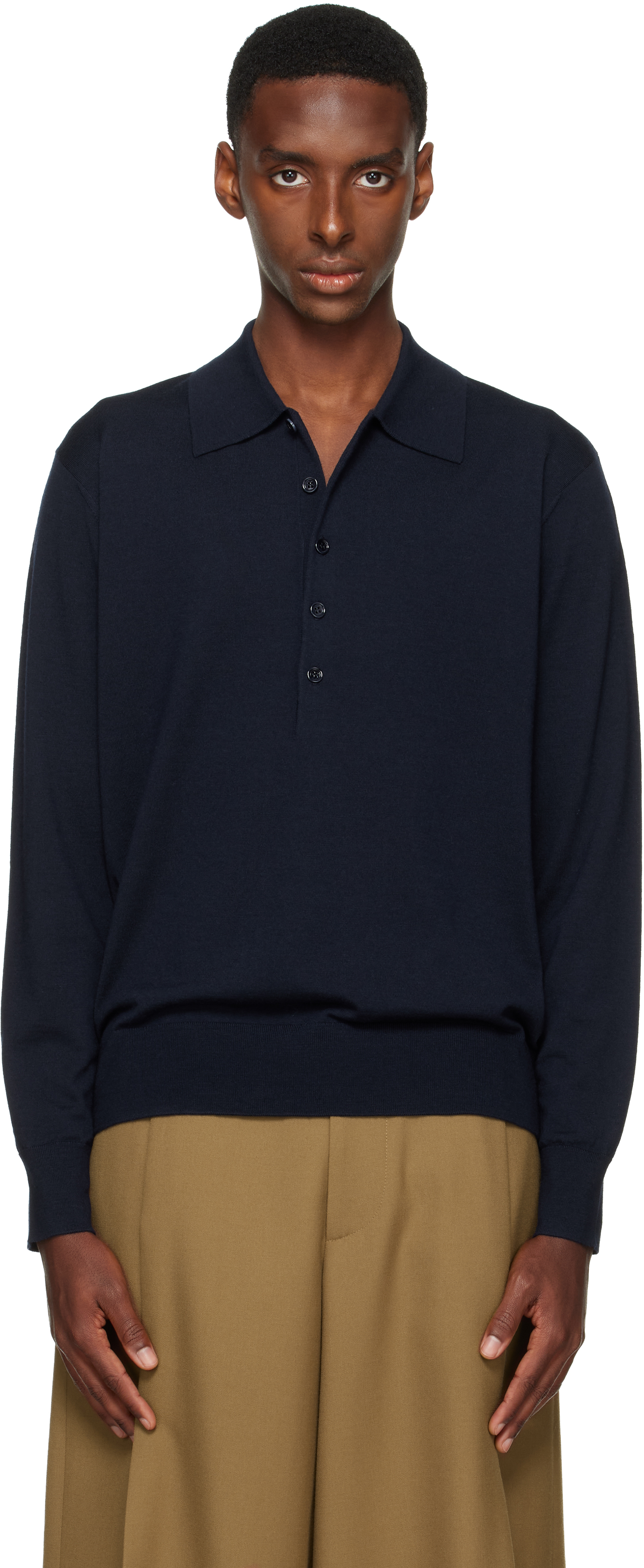 Dries Van Notenのネイビー ウール ニットポロシャツがセール中