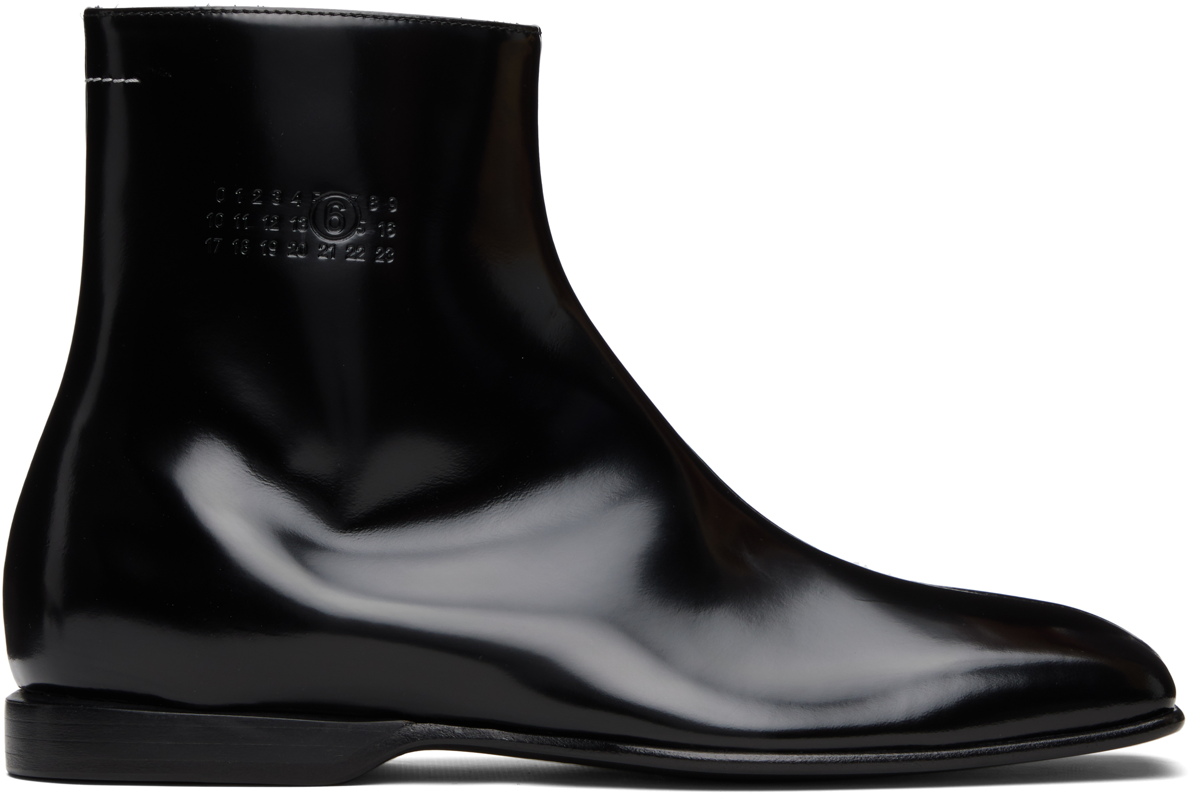 MM6 Maison Margiela: ブラック レザー アンクルブーツ | SSENSE 日本