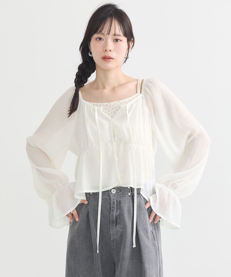 ナローリボンくしゅくしゅギャザーブラウス/earth music&ecology