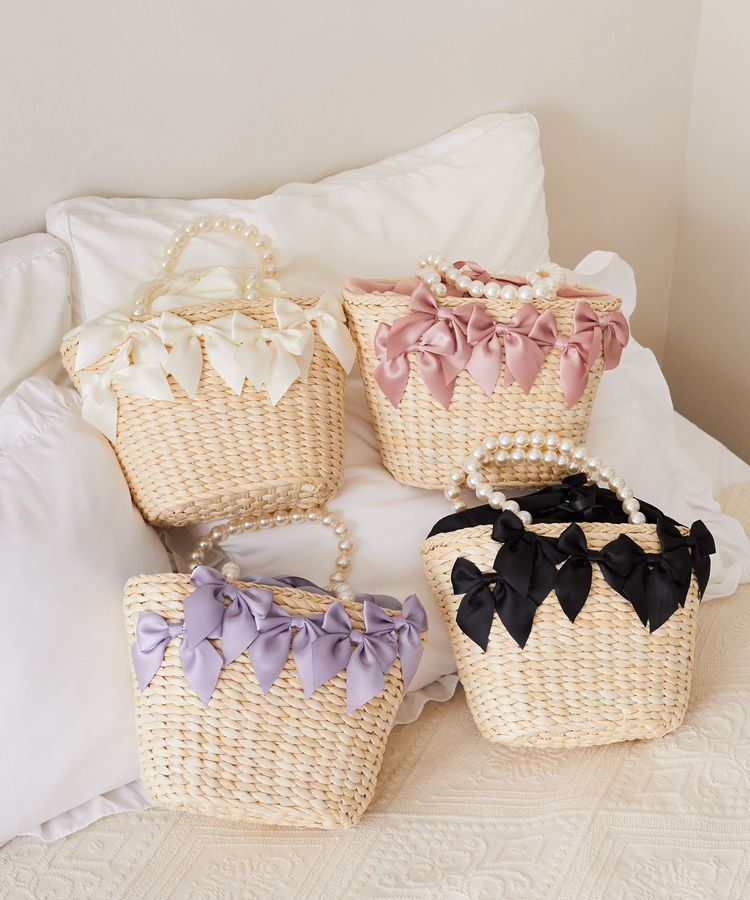 パールハンドルメイズリボンカゴバッグ/Maison de FLEUR（メゾン ド