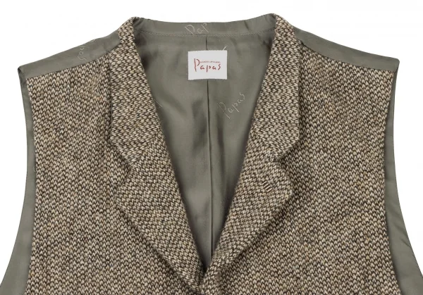 パパスPapas ハリスツイードベスト ベージュ茶L (K-136641)