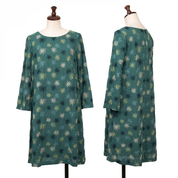 ホコモモラJocomomola ポリ総柄刺繍デザインチュニック 緑青他40 (K