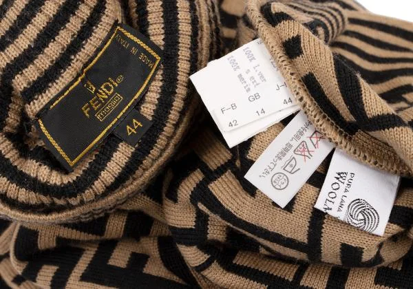 フェンディFENDI ズッカ柄切替タートルネックニット ベージュ黒44 (K