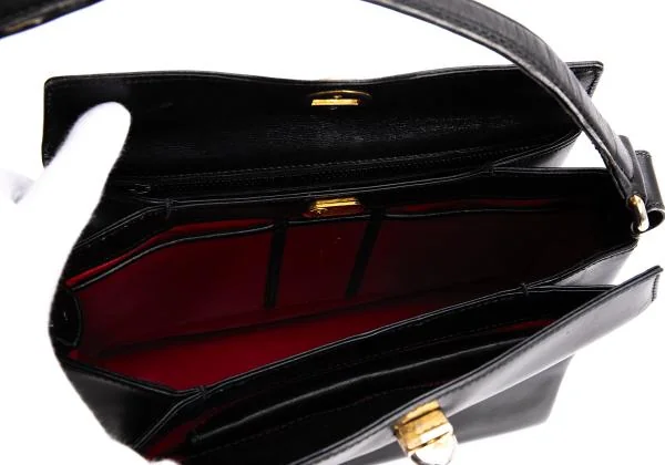 グッチGUCCI ターンロックレザーハンドバッグ 黒 (K-145621)