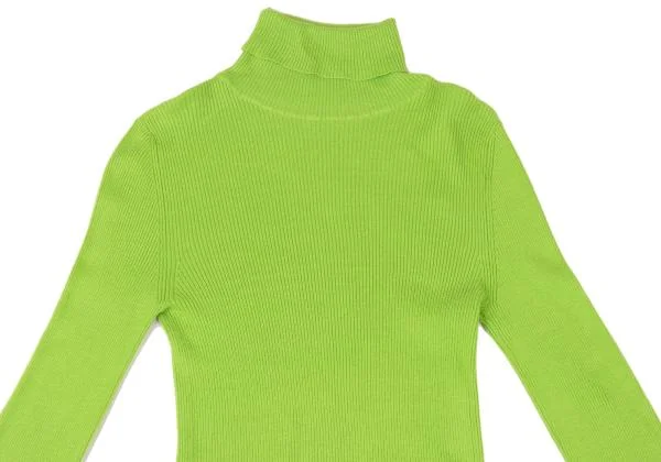 セリーヌCELINE タートルネックリブニットカットソー 黄緑M位 (K-146369)