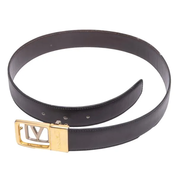 ヴァレンティノVALENTINO Vバックルレザーベルト 黒 (K-152449)