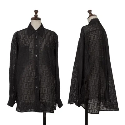 フェンディFENDI レーヨンナイロンズッカ柄シアーシャツ 黒40 (K-153997)