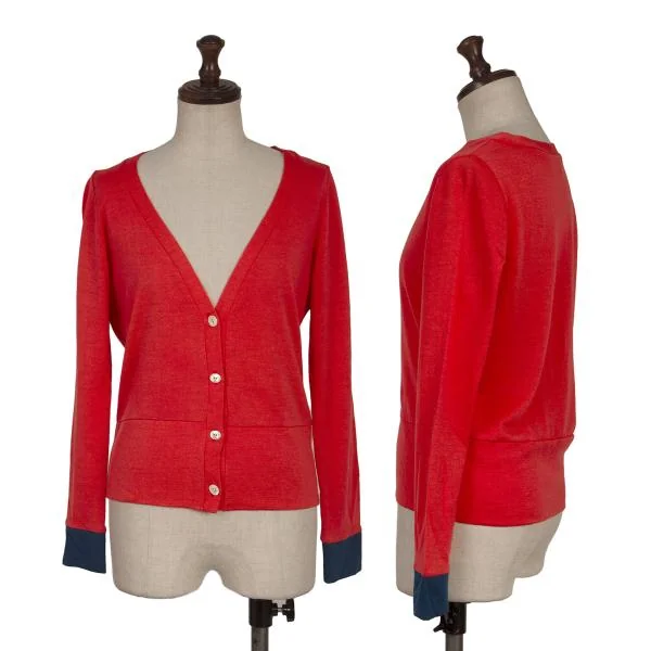 ミナペルホネンmina perhonen 切替デザインカーディガン 赤青M位 (K
