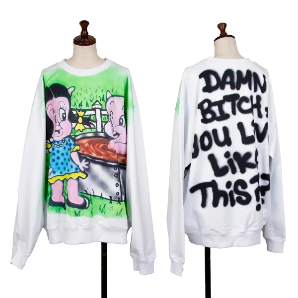 Sky High Farm ALLY BO PIG Graphic Printed Sweat Shirt White XL (K