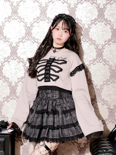 お嬢さんバックレースアップフレアスリーブカットソー（カットソー・T