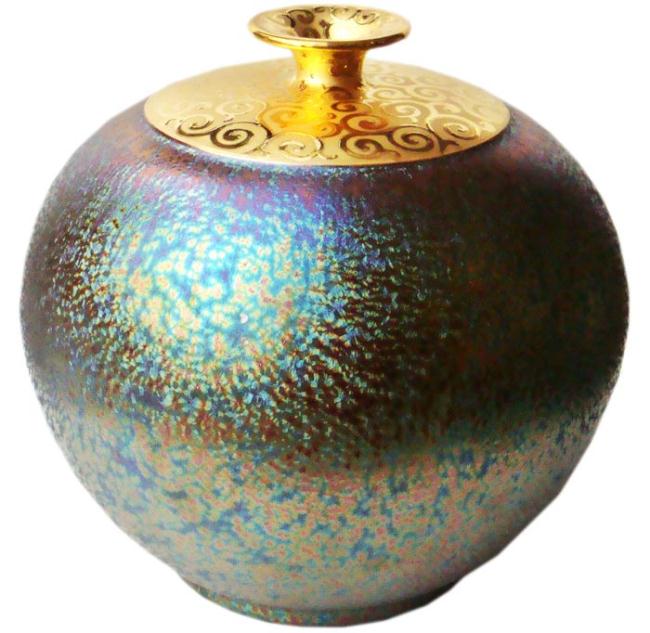 郭明本錳七彩結晶釉鎏金瓶(大圓球瓶) | 聚寶盆| Yahoo購物中心