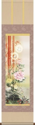 掛け軸-吉祥百花繚乱図／片山 観雪〔尺三紙箱〕開運掛軸 - 掛け軸専門