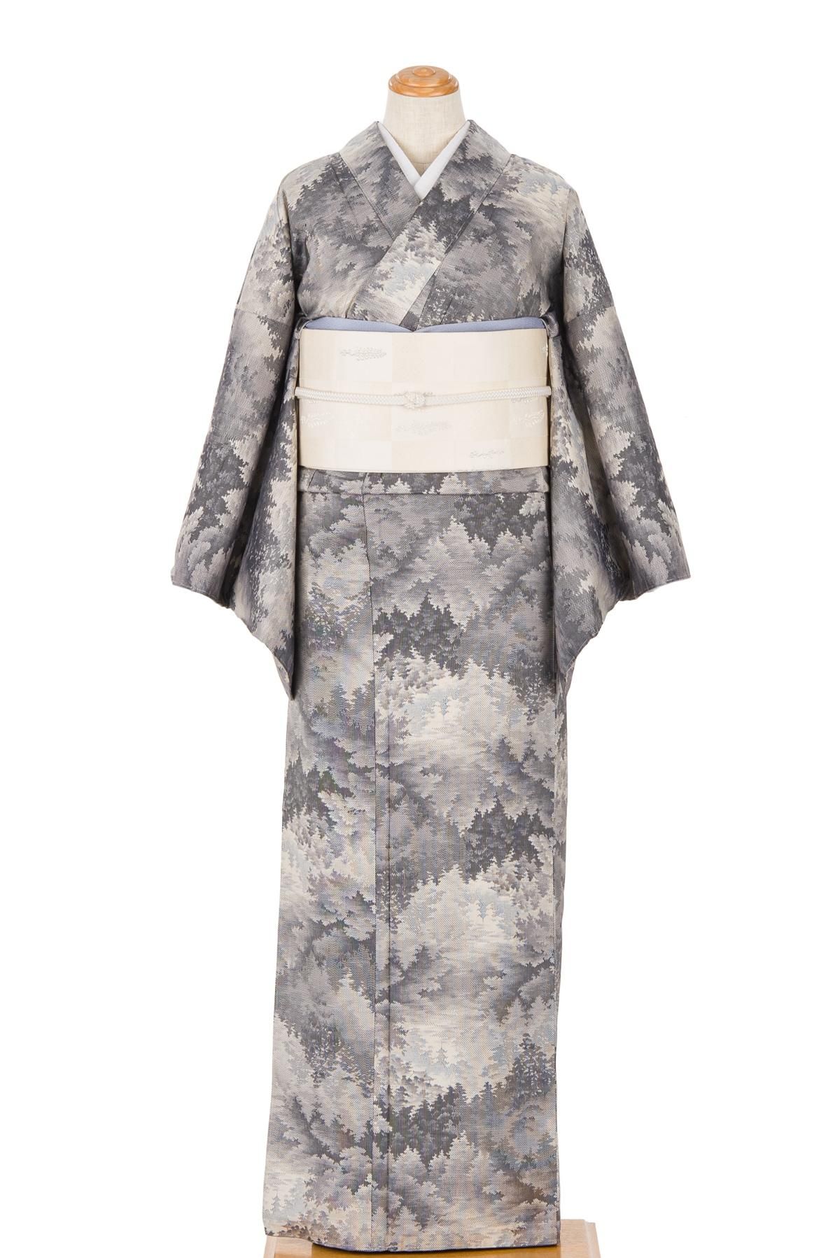 大島紬 白大島 木々 - からん::アンティーク着物・リサイクル着物の