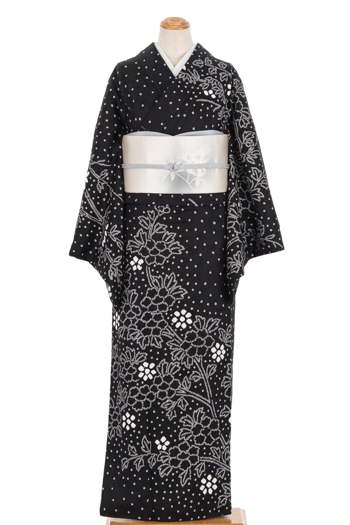 訪問着 総絞り 水玉と花 - からん::アンティーク着物・リサイクル着物
