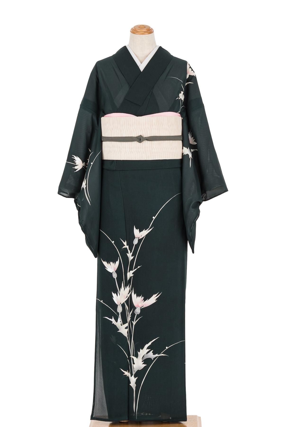 セミアンティーク 絽 訪問着 薊の花 - からん::アンティーク着物