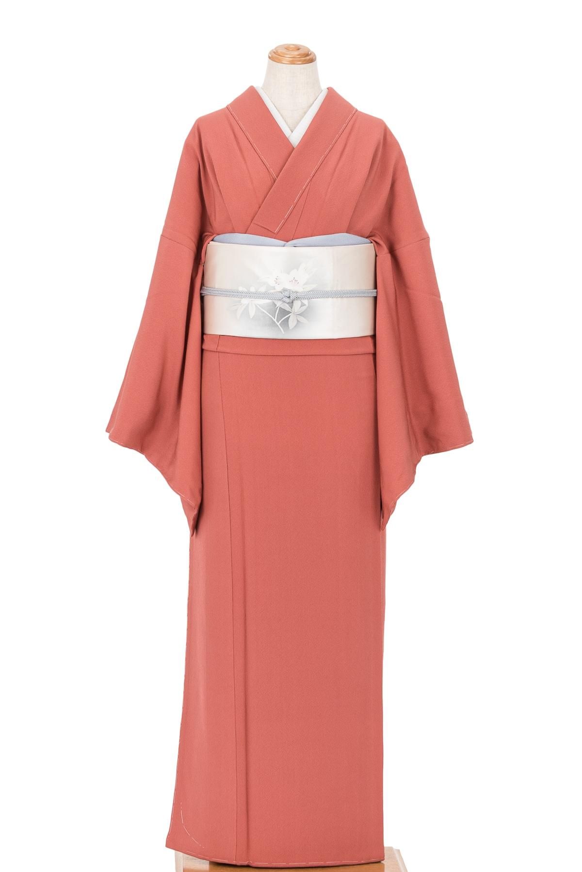 色無地 一つ紋 珊瑚朱 裄長 - からん::アンティーク着物・リサイクル