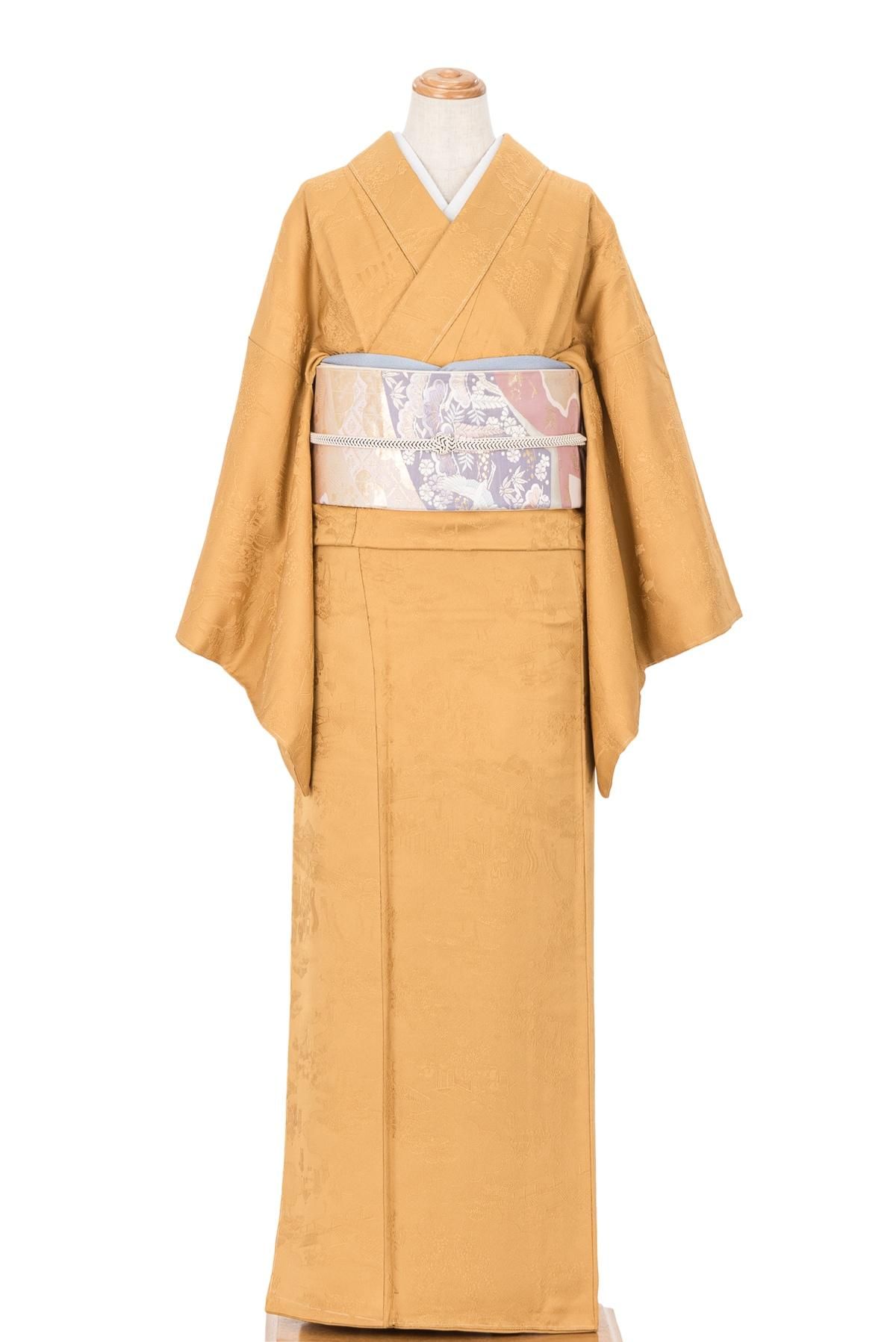 色無地 無紋 山吹色 - からん::アンティーク着物・リサイクル着物の