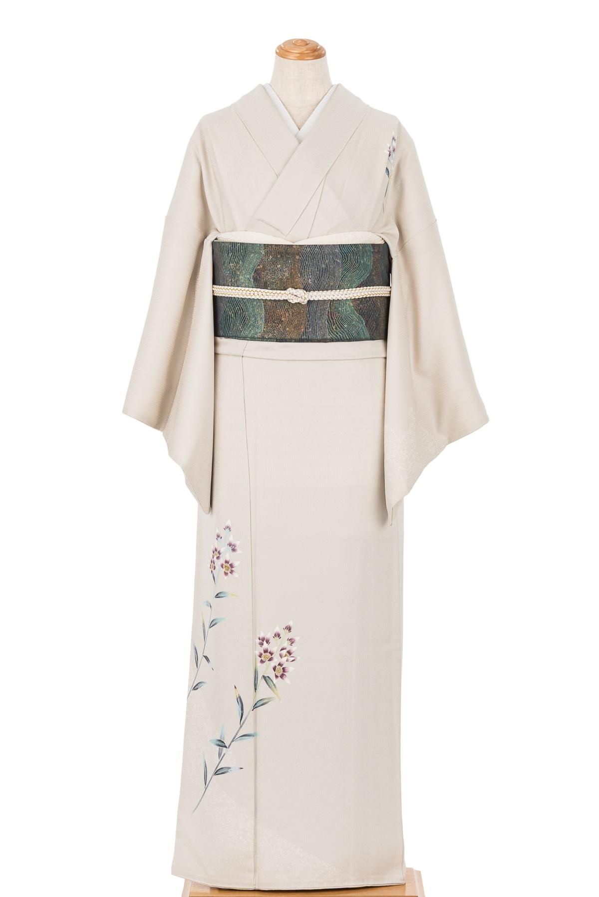 付け下げ訪問着 一つ紋 枝花 作家物 - からん::アンティーク着物