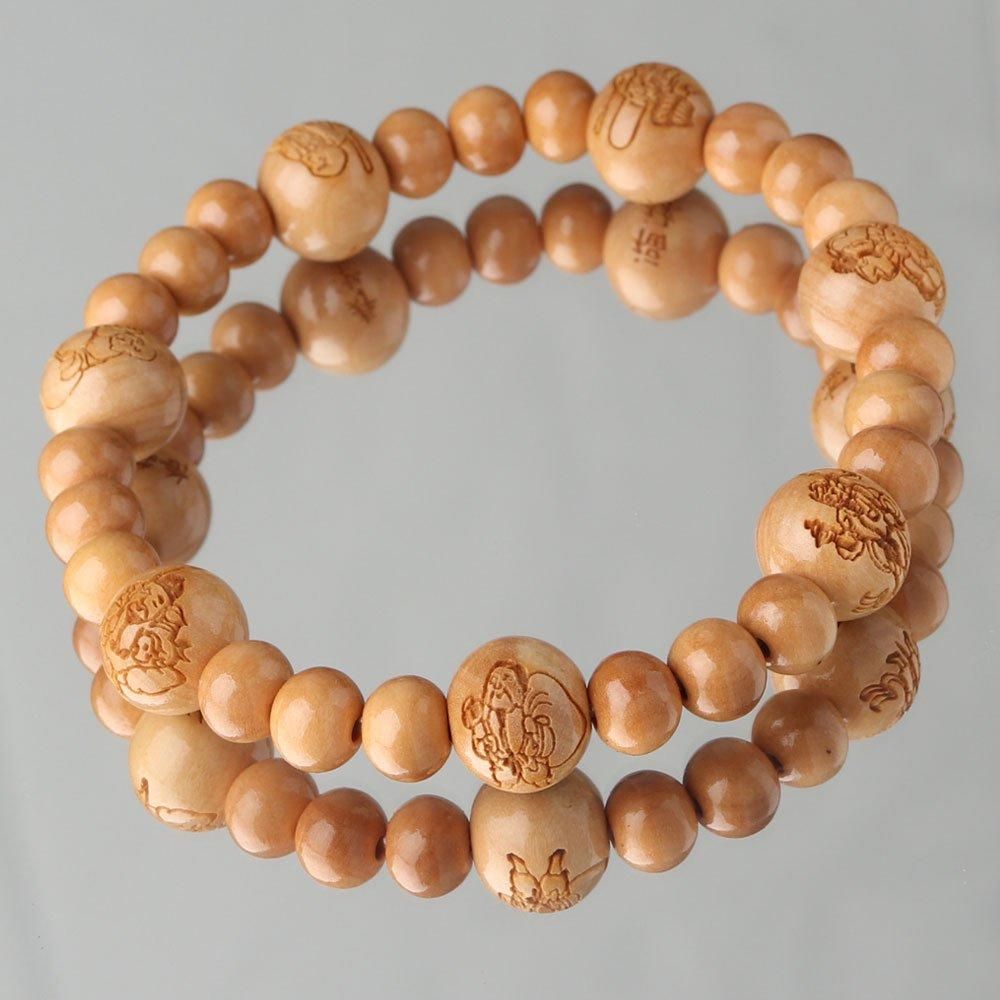 ≪特別価格≫七福神 彫刻 柘植 ブレスレット 108120100 - 数珠 京念珠