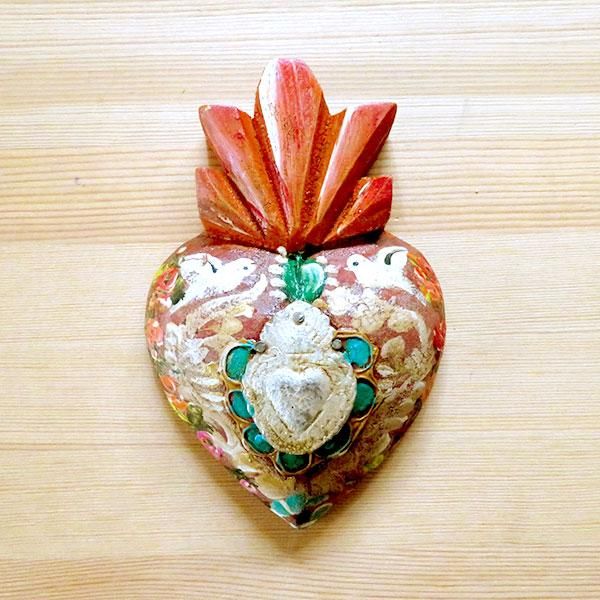 メキシコ 壁飾り ハート ミラグロ ペイントM（B）[13cm] - メキシコ