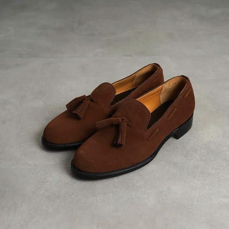 forme フォルメ】 Suede Tassel loafer plain toe goodyear / MAROON