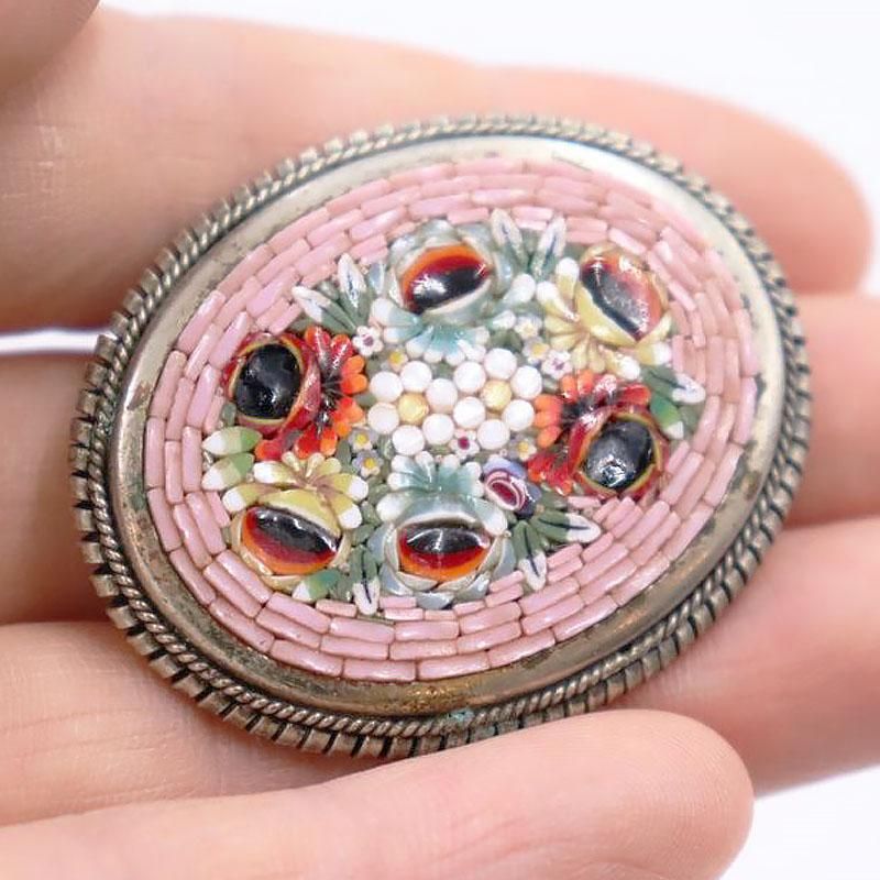 ブローチ イタリア製 マイクロモザイク 1920-40年頃