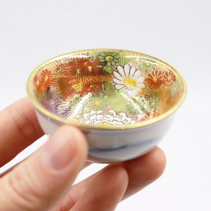九谷焼 金蘭 錦手 猪口 盃 酒器 | 直径5.5 高さ3 cm | 昭和初期の
