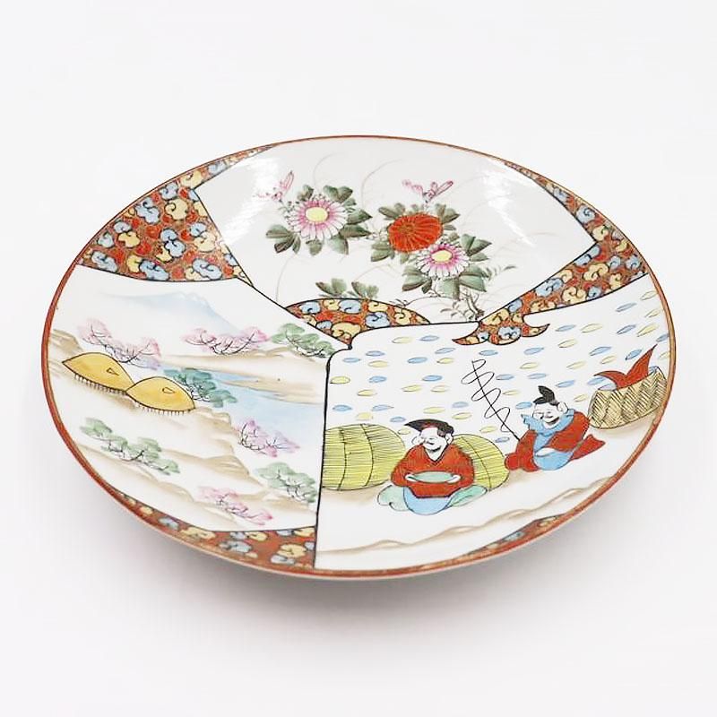 九谷焼手描き中皿｜直径24.5 高さ4.5｜縁起物アンティーク