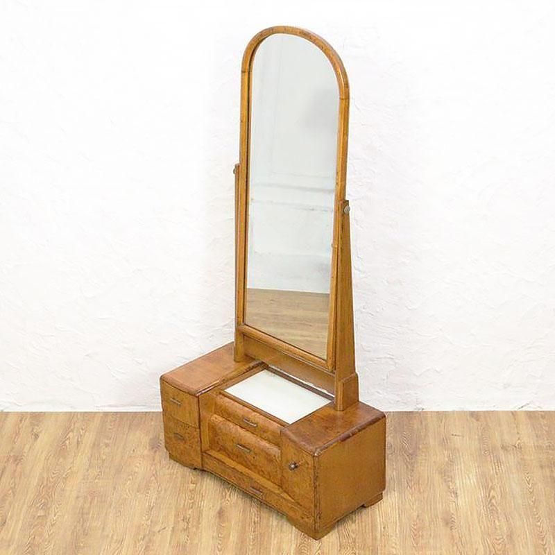 昭和初期 玉杢鏡台 鏡交換済み化粧台