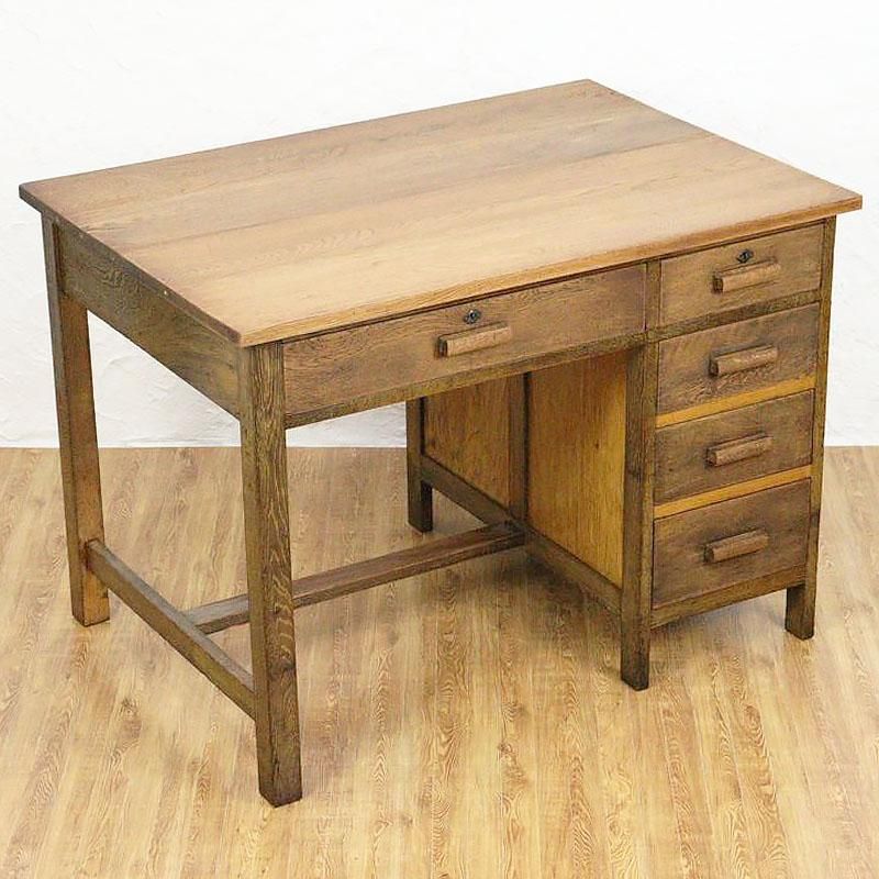 ナラ材の片袖レトロデスク｜幅106cm・明るめカラーの実用モデル【昭和