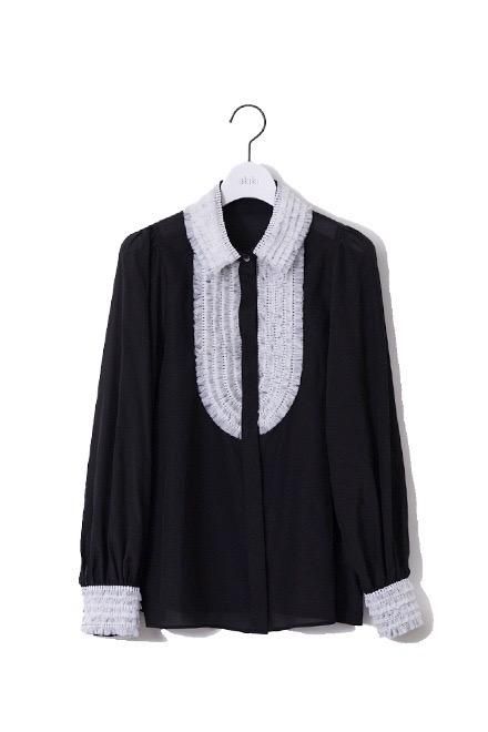 tulle flower blouse/black - akiki