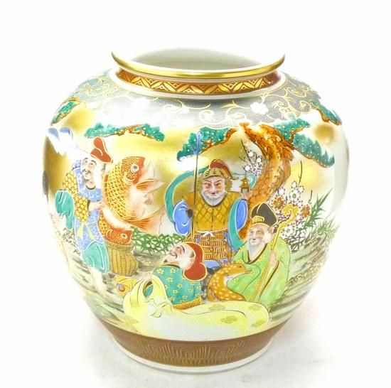 九谷焼 花瓶 本金七福神青粒 10号-百華園