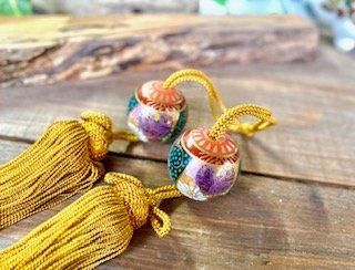 九谷焼 風鎮 掛け軸用 青粒+金花詰(傑作) 小玉-百華園